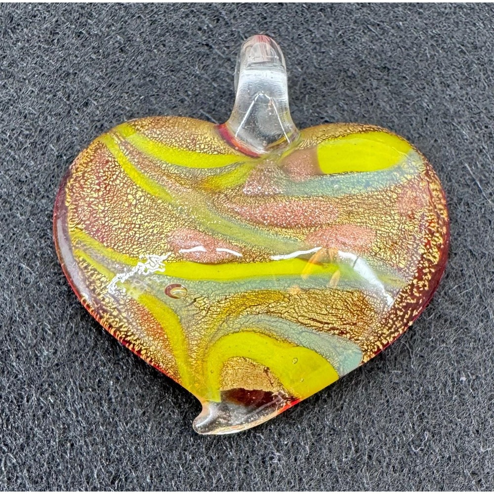 Dichroic Glass Heart Pendant Necklace Charm Italian Art Red Gold Yellow - Picture 2 of 7